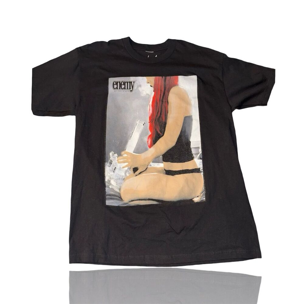 Enemy of The State Men's Graphic Print T-Shirt Black XL Short Sleeve